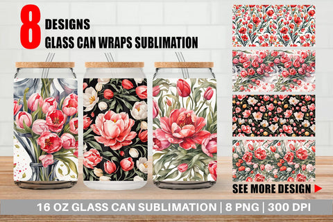 Glass Can Tulip Pattern Sublimation artnoy 