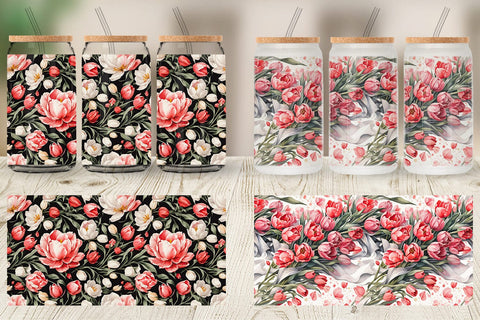Glass Can Tulip Pattern Sublimation artnoy 
