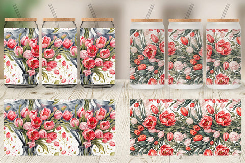 Glass Can Tulip Pattern Sublimation artnoy 
