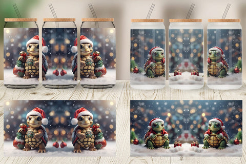 Glass Can Turtle Christmas Sublimation artnoy 