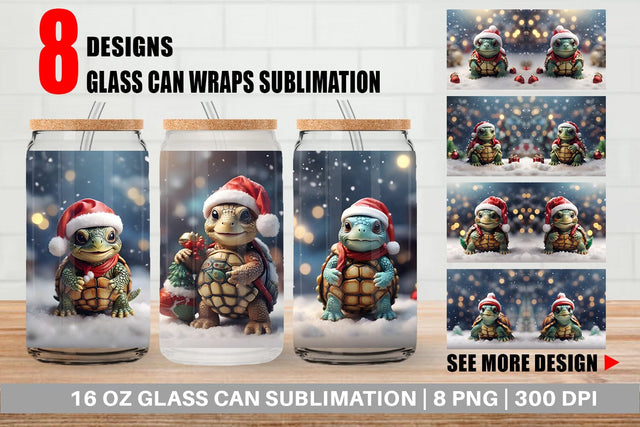 Glass Can Turtle Christmas Sublimation artnoy 