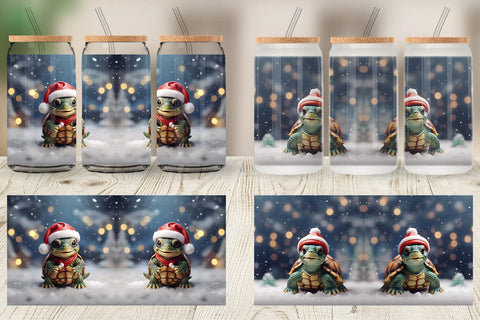Glass Can Turtle Christmas Sublimation artnoy 