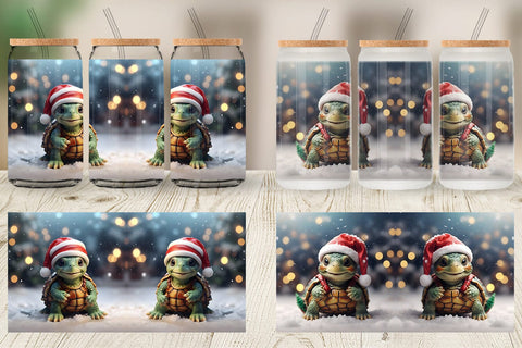 Glass Can Turtle Christmas Sublimation artnoy 