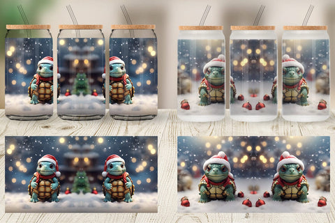 Glass Can Turtle Christmas Sublimation artnoy 