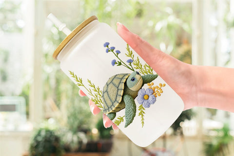 Glass Can Turtle Embroidery Sublimation artnoy 
