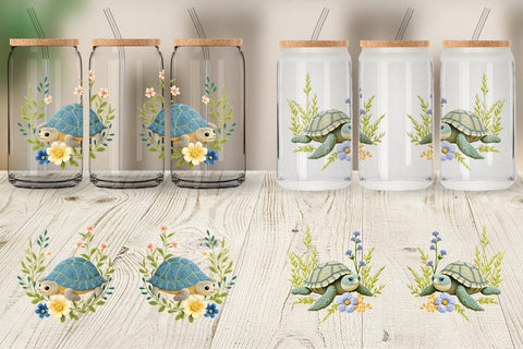 Glass Can Turtle Embroidery Sublimation artnoy 
