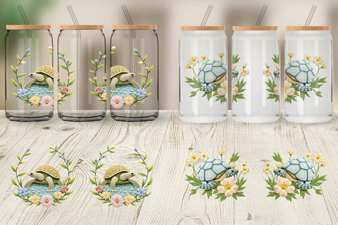 Glass Can Turtle Embroidery Sublimation artnoy 