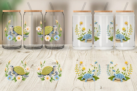 Glass Can Turtle Embroidery Sublimation artnoy 