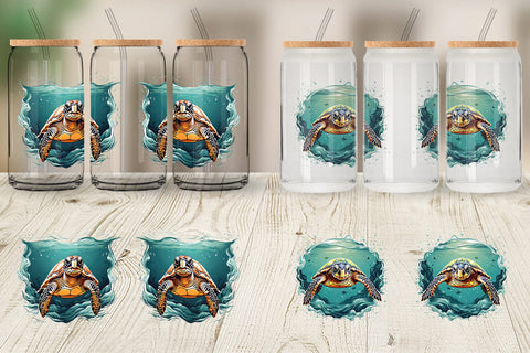 Glass Can Turtle Swimming Sublimation artnoy 