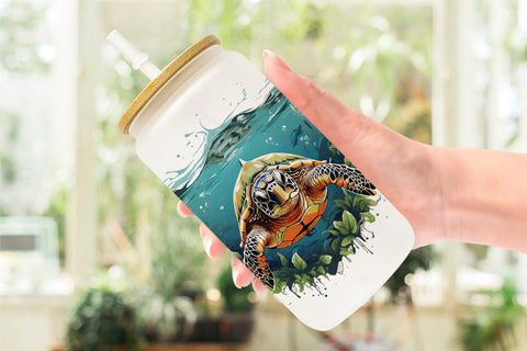 Glass Can Turtle Swimming Sublimation artnoy 