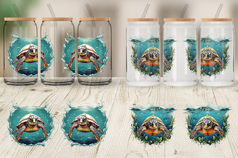 Glass Can Turtle Swimming Sublimation artnoy 