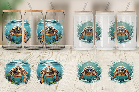 Glass Can Turtle Swimming Sublimation artnoy 