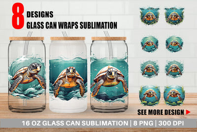 Glass Can Turtle Swimming Sublimation artnoy 