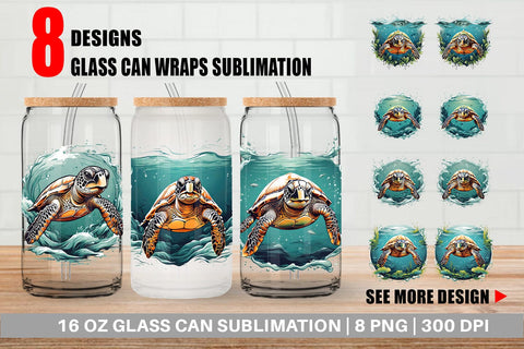 Glass Can Turtle Swimming Sublimation artnoy 