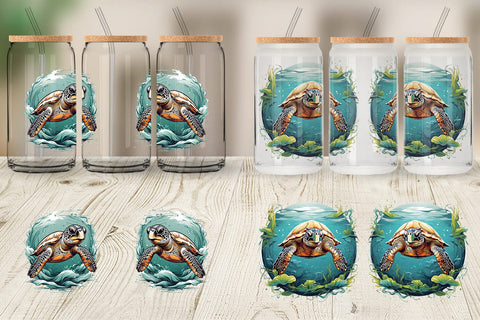 Glass Can Turtle Swimming Sublimation artnoy 