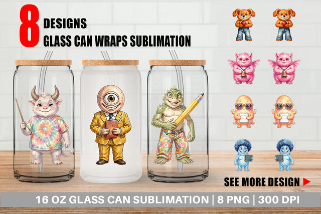 Glass Can UglyCute 70s Monster Teacher Sublimation artnoy 