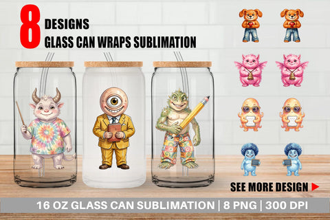 Glass Can UglyCute 70s Monster Teacher Sublimation artnoy 