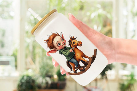 Glass Can UglyCute Elf Workshop Antics Watercolor Sublimation artnoy 