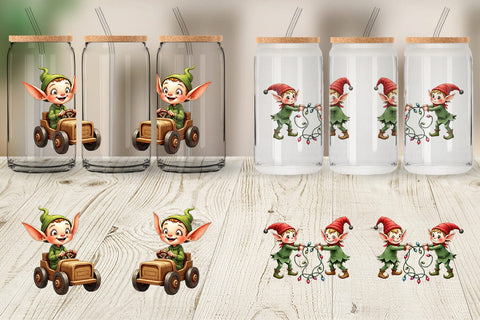 Glass Can UglyCute Elf Workshop Antics Watercolor Sublimation artnoy 