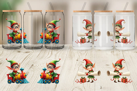 Glass Can UglyCute Elf Workshop Antics Watercolor Sublimation artnoy 