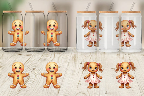 Glass Can UglyCute Gingerbread Pals Watercolor Sublimation artnoy 