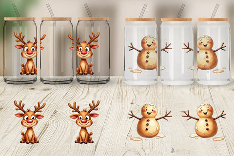 Glass Can UglyCute Gingerbread Pals Watercolor Sublimation artnoy 