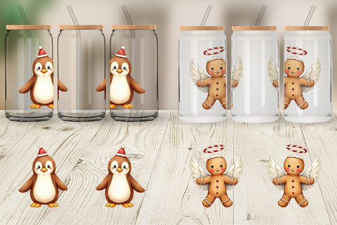 Glass Can UglyCute Gingerbread Pals Watercolor Sublimation artnoy 