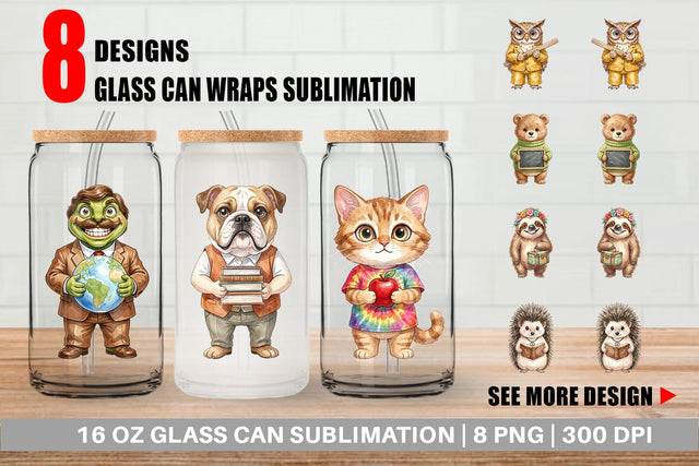 Glass Can UglyCute Groovy Animal Teacher Sublimation artnoy 