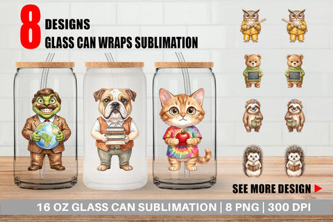 Glass Can UglyCute Groovy Animal Teacher Sublimation artnoy 