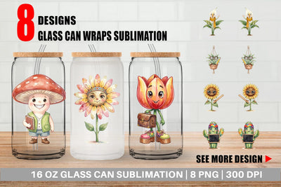 Glass Can UglyCute Groovy Plant Teacher Sublimation artnoy 