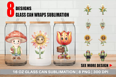 Glass Can UglyCute Groovy Plant Teacher Sublimation artnoy 