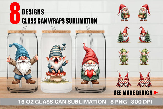 Glass Can UglyCute Nordic Gnomes Sublimation artnoy 