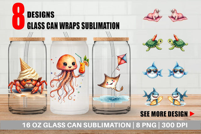 Glass Can UglyCute Ocean Oddities Sublimation artnoy 