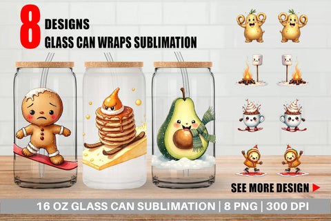 Glass Can UglyCute Winter Food & Drinks Sublimation artnoy 