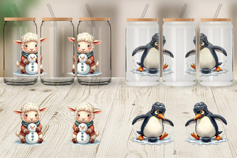 Glass Can UglyCute Winter Sports Animals Watercolor Sublimation artnoy 