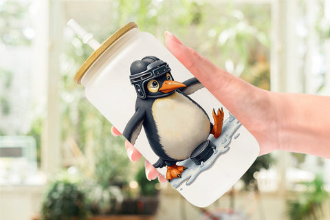 Glass Can UglyCute Winter Sports Animals Watercolor Sublimation artnoy 