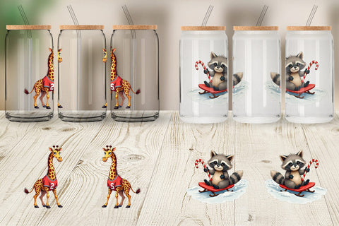 Glass Can UglyCute Winter Sports Animals Watercolor Sublimation artnoy 