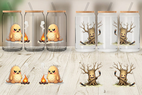 Glass Can UglyCute Woodland Monsters Winter Sports Sublimation artnoy 