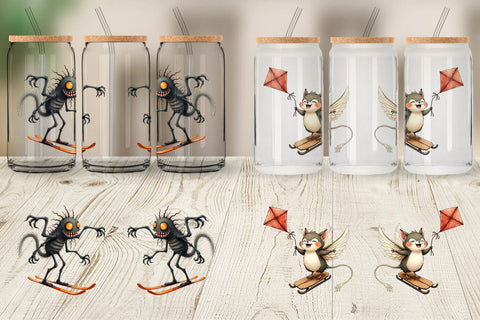 Glass Can UglyCute Woodland Monsters Winter Sports Sublimation artnoy 