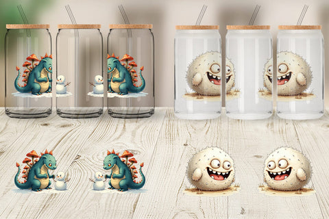 Glass Can UglyCute Woodland Monsters Winter Sports Sublimation artnoy 