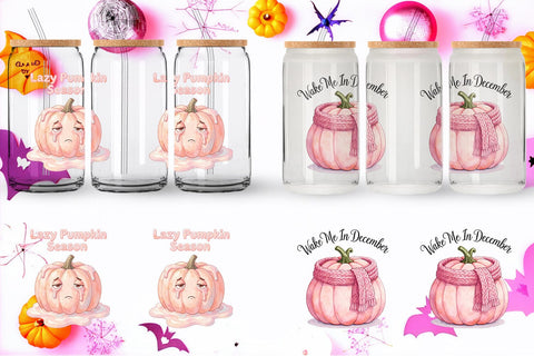 Glass Can Unbothered Pink Pumpkin Watercolor Sublimation artnoy 