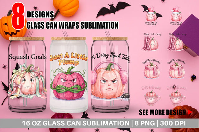 Glass Can Unbothered Pink Pumpkin Watercolor Sublimation artnoy 