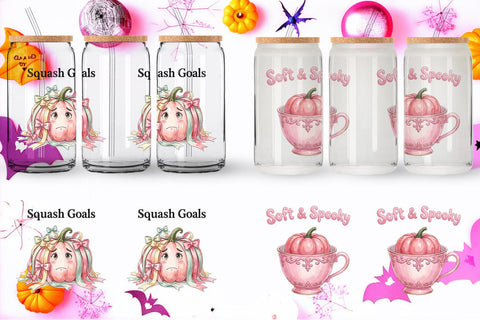 Glass Can Unbothered Pink Pumpkin Watercolor Sublimation artnoy 