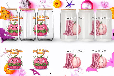 Glass Can Unbothered Pink Pumpkin Watercolor Sublimation artnoy 