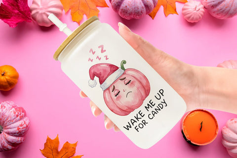 Glass Can Unbothered Pink Pumpkin Watercolor Sublimation artnoy 