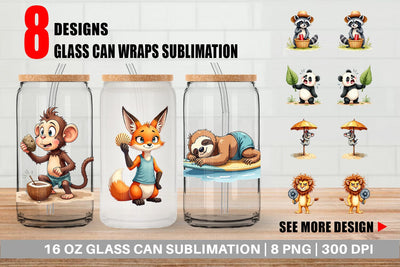 Glass Can Unenthusiastic Wild Animals Summer Sublimation artnoy 