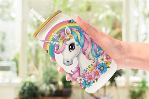 Glass Can Unicorn and Rainbow Sublimation artnoy 