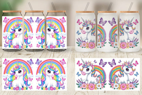 Glass Can Unicorn and Rainbow Sublimation artnoy 