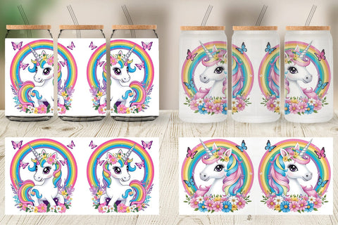 Glass Can Unicorn and Rainbow Sublimation artnoy 