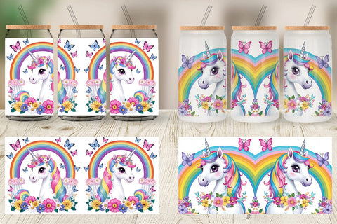 Glass Can Unicorn and Rainbow Sublimation artnoy 